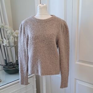 J. CREW Womens Light Brown Alpaca Wool Blend Crewneck Sweater Puff‎ Sleeve SM